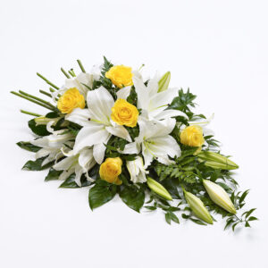 Yellow & White Rose & Lily Funeral Spray