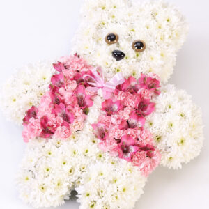 Pink Teddy Bear Tribute Floral Arrangement