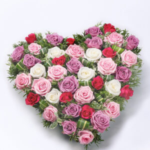 Red & Pink Mixed Roses Funeral Heart