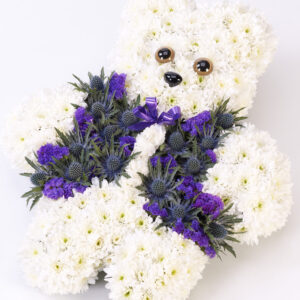Blue Teddy Bear Tribute Floral Arrangement