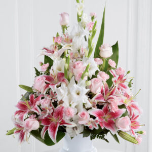 Pink Rose, Lily & Gladioli Funeral Service Arrangement