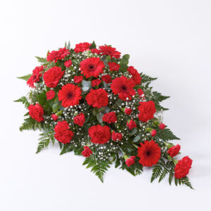 Red Carnation & Germini Funeral Teardrop Spray