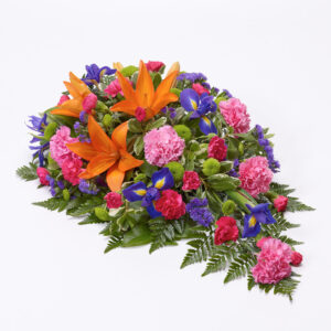 Vibrant Lily & Iris Funeral Teardrop Spray