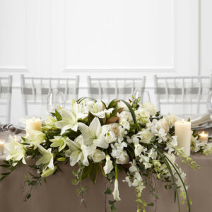 White Linen Wedding Floral Arrangement