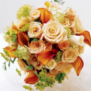 Sweet Peach Rose & Calla Lily Bridal Bouquet